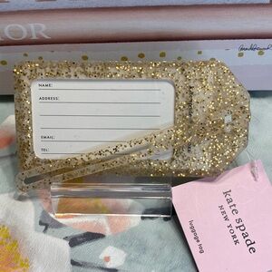 NWT Kate Spade Off We Go Luggage Tag, Gold Glitter